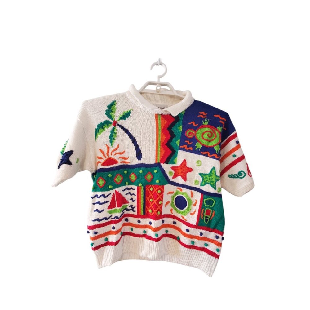 Robert Scott LTD vintage sweater womens XL beach collar short sleeved ra…